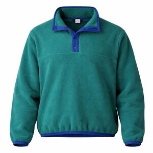 Vintage Lands End Fleece Pullover Mens Medium Green Teal Snap 90s USA‎